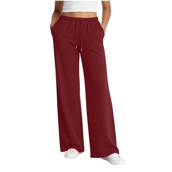 VBVC Women's Side Stripe Wide Leg Pants , Drawstring Track Pants For Women , Ladies' Casual Lounge Sweatpants with Pockets, Wine , S-2XL