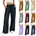 thumbnail image 1 of VBVC Women's Side Stripes Wide Leg Track Pants , Casual Elastic Waist Jogger Trousers For Women , Ladies' Y2K Lounge Sweatpants with Pockets, Brown , S-2XL, 1 of 9