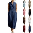 thumbnail image 1 of VBVC Women's Sleeveless Cotton-Linen Shirt Maxi Dress,Stand Collar Button Down Dress For Women,Ladies Casual Summer Work Beach Sundress with Pockets,Khaki,S-2XL, 1 of 7