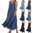 thumbnail image 1 of VBVC Women's Sleeveless Denim Midi Dress,Ladies U-Neck Loose Fit A-Line Dress with Pockets,Casual Summer Everyday Wear for Women,Sky Blue,S-2XL, 1 of 7