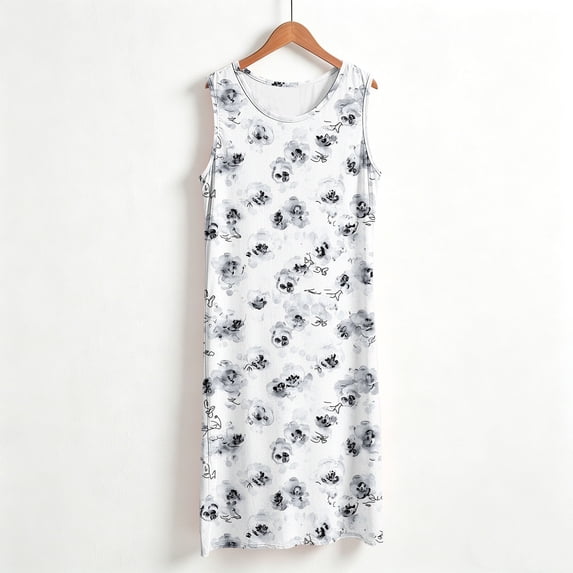 VBVC Women's Sleeveless Floral Print Midi Dress , Ladies' Crew Neck Casual Summer Tank Dress , Stretchy Daily Wear Dresses For Women,Light Blue,S-5XL
