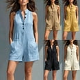thumbnail image 1 of VBVC Women's Sleeveless Henley Button Romper , Summer Casual Vacation Short Jumpsuit For Women , Ladies' Sleeveless Short Overalls with Pockets,Sky Blue,S-3XL, 1 of 6