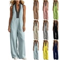 thumbnail image 1 of VBVC Women's Sleeveless V-Neck Wide Leg Jumpsuit, Summer Zipper Palazzo Pants For Women, Ladies' Stand Collar Boho One Piece Outfit with Pockets,Beige,S-2XL, 1 of 6
