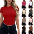 thumbnail image 1 of VBVC Women's Slim Fit Ruched Short Sleeve Tee , Ladies' Crew Neck Basic Top , Y2K Casual Tight T Shirt For Women, Beige , S-XL, 1 of 7