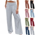 thumbnail image 1 of VBVC Women's Smocked High Waist Wide Leg Pants,Summer Stretchy Sweatpants for Women,Ladies Lightweight Work Office Trousers with Pockets,Light Blue,S-2XL, 1 of 6
