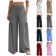 thumbnail image 1 of VBVC Women's Smocked Linen-Look Waisted Pants,Pleated Wide Leg Trousers For Women,Ladies Lightweight Sweatpants with Pockets,White,S-2XL, 1 of 7