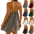 thumbnail image 1 of VBVC Women's Spaghetti Strap Backless Mini Dress,Ladies Tie Back Flowy Sundress, Summer Adjustable Short Dress For Women,Gray,S-2XL, 1 of 9