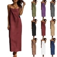 thumbnail image 1 of VBVC Women's Spaghetti Strap Cotton Linen Maxi Dress , Ladies' Square Neck Casual Slip Dress , Summer Beach Vacation Long Dresses For Women,Black,S-2XL, 1 of 10