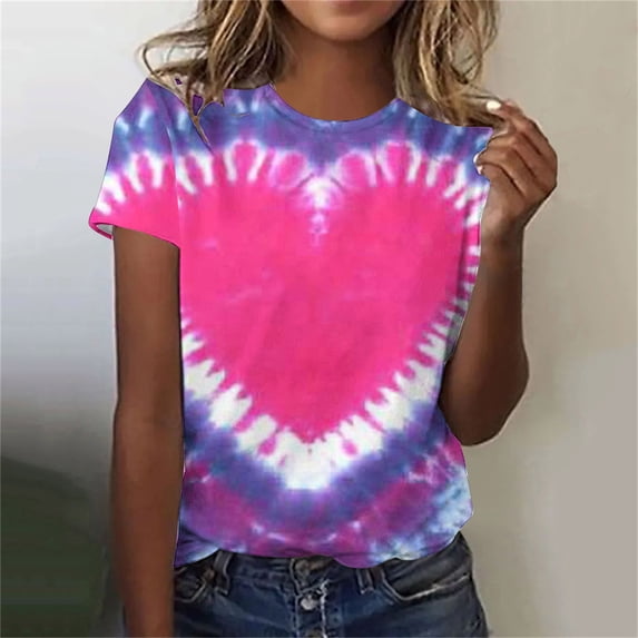 VBVC Women's Spiral Tie Dye Short Sleeve T-Shirt , Ladies' Casual Crewneck Graphic Tee , Boho Tie Dye Tops For Women,Purple,S-2XL