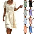 thumbnail image 1 of VBVC Women's Square Neck Cotton Midi Dress, Ladies' Empire Waist Eyelet Lace A Line Dress, Short Sleeve Beach Vacation Dress For Women,Green,S-3XL, 1 of 8