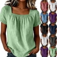thumbnail image 1 of VBVC Women's Square Neck Short Sleeve Blouse, Ladies' Loose Fit Breathable Tunic, Casual Solid Color Summer Top For Women,Blue,S-2XL, 1 of 6