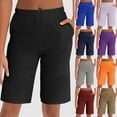 thumbnail image 1 of VBVC Women's Straight Leg Bermuda Shorts,Stretchy Pull On Shorts For Women,Ladies Breathable Pants with Pockets,Brown,S-3XL, 1 of 8