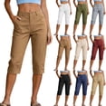 thumbnail image 1 of VBVC Women's Straight Leg Cargo Capri Pants,Button Closure Cropped Trousers For Women,Ladies Lightweight Summer Knee-Length Pants with Pockets,Gray,S-3XL, 1 of 10