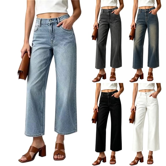 VBVC Women's Straight Leg Cropped Jeans with Pockets , High Waisted Washed Denim Pants For Women, XS-2XL