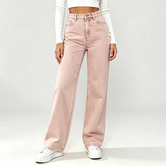 VBVC Women's Straight Leg Jeans with Pockets , High Waisted Washed Denim Pants For Women, XXS-3XL