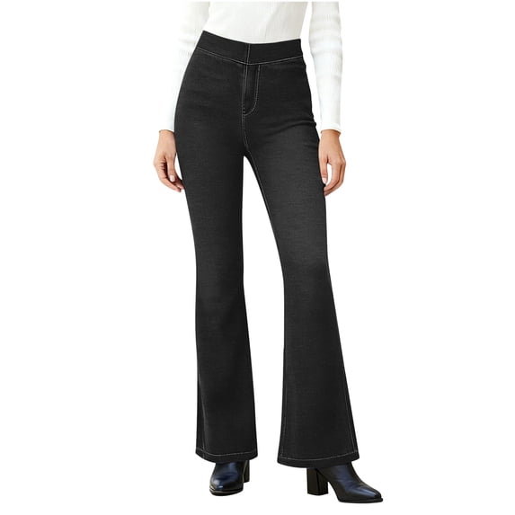 VBVC Women's Stretchy Denim-look Leggings,Butt Lift Flare Pant For Women,Ladies Pull-On Breathable Trousers,Black,Size S