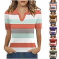 thumbnail image 1 of VBVC Women's Stripe Collared Shirt,Short Sleeve V-Neck Top For Women,Ladies Summer Stretchy Breathable Blouse,Hot Pink,S-2XL, 1 of 6