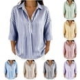 thumbnail image 1 of VBVC Women's Striped 3/4 Sleeve Blouse , Ladies' Casual Button Down Tunic , Loose Fit V Neck Summer Shirt For Women, Army Green , S-2XL, 1 of 8