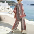 thumbnail image 1 of VBVC Women's Striped Batwing Sleeve 2 Piece Set , Beach Vacation Outfit For Women , Ladies' Wide Leg Pants Tracksuit with Pockets,Red,S-5XL, 1 of 5