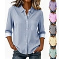 thumbnail image 1 of VBVC Women's Striped Button Down Shirt , Ladies' 3/4 Sleeve Collared Blouse , Casual Work Office Top For Women,Purple,XS-2XL, 1 of 10