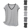 thumbnail image 1 of VBVC Women's Striped Cap Sleeve V-Neck Tops,Ladies Casual Loose Fit Straight Hem Tees,Summer Daily Wear Blouses For Women,Silver,S-5XL, 1 of 6
