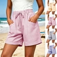 thumbnail image 1 of VBVC Women's Striped Drawstring Waist Shorts , Cotton-Linen Breathable Shorts For Women,Ladies' Summer Beach Vacation Shorts with Pockets,Yellow,S-2XL, 1 of 10