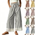 thumbnail image 1 of VBVC Women's Striped Drawstring Wide Leg Pants , Casual Summer Beach Trousers For Women , Ladies' Lace Trim Hem Loose Pants with Pockets, Purple , S-3XL, 1 of 10