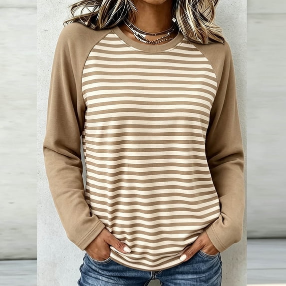 VBVC Women's Striped Raglan Sleeve Long Sleeve Top , Ladies' Color Block Crew Neck Shirt , Casual Baseball Tee Pullover For Women, S-2XL