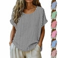 thumbnail image 1 of VBVC Women's Striped Short Sleeve Tunic Top,Ladies Crew Neck Casual Loose Fit Blouse,Lightweight Summer Shirts for Women,Blue,S-3XL, 1 of 7