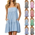 thumbnail image 1 of VBVC Women's Striped Spaghetti Strap Tiered Mini Dress , Summer Casual Sleeveless Sundress For Women , Ladies' Ruffle Beach Dress with Pockets,Red,S-2XL, 1 of 7