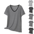thumbnail image 1 of VBVC Women's Striped V-Neck Short Sleeve Tees,Ladies Lightweight Breathable T-Shirts,Summer Soft Stretchy Tops For Women,White,S-5XL, 1 of 10