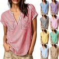 thumbnail image 1 of VBVC Women's Striped V Neck Tops , Summer Casual Loose Blouses For Women,Ladies' Dolman Sleeve Tunic Shirts with Pockets,Blue,S-2XL, 1 of 10