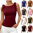 thumbnail image 1 of VBVC Women's Tie Shoulder Bow Knot Slim Fit Tank Top , Ladies' Crew Neck Stretchy Cami , Summer Sleeveless Going Out Tops For Women,Wine,S-2XL, 1 of 9