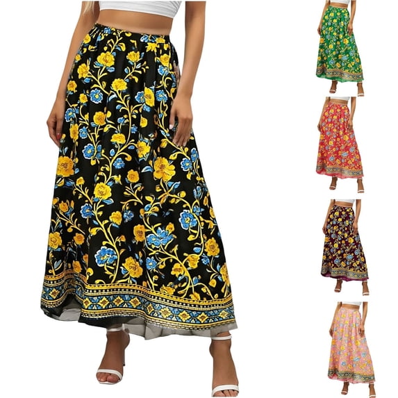 VBVC Women's Tropical Sequin Maxi Skirt,Ladies Summer Chiffon Long Skirt,Breathable Beach Vacation Skirt For Women,Black,S-2XL