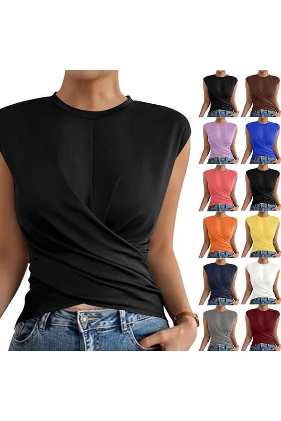 Women's Twist Back Cap Sleeve Top , Ladies' Crew Neck Fitted Wrap Blouse , Casual Summer Dressy Tank Top For Women,Gray,XS-XL