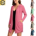 thumbnail image 1 of VBVC Women's UPF 50+ Full Zip Sun Protection Hoodie,Drawstring Beach Cover Up For Women,Ladies' Quick Dry Long Sleeve Swim Tunic with Pockets,Beige,S-3XL, 1 of 8
