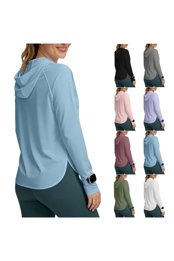 Women's UPF 50+ Hooded Sun Protection Shirt,Ladies Lightweight Quick Dry Raglan Sleeves Top,Hiking Running Side Slit Tee For Women,Gray,S-2XL
