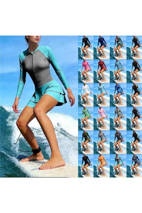 Women's UPF 50+ Long Sleeve Rash Guard , Zip Front One Piece Swimsuit and Short For Women , Ladies' Surfing Diving Bathing Suit with Built-In Bra Pads,Wine,S-2XL