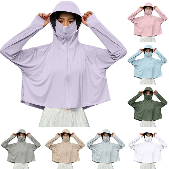 VBVC Women's UPF 50+ Sun Protection Hoodie,Ladies Full Face Cover Long Sleeve Cooling Jacket,Quick Dry Lightweight Outdoor Hiking Sun Shirt for Women,Coffee,Free Size