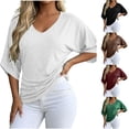 thumbnail image 1 of VBVC Women's V-Neck Batwing Dolman Sleeve Tops , Ladies' Slim Stretchy Blouses , Basic Breathable Summer Shirts For Women,Brown,S-3XL, 1 of 6