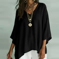 thumbnail image 1 of VBVC Women's V Neck Cotton Linen Blouse , Ladies' Batwing Sleeve Tunic Tops , Summer Lightweight Flowy Shirt For Women, Black , S-3XL, 1 of 7