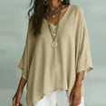thumbnail image 1 of VBVC Women's V Neck Cotton Linen Blouse , Ladies' Batwing Sleeve Tunic Tops , Summer Lightweight Flowy Shirt For Women, Khaki , S-3XL, 1 of 7