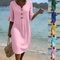 thumbnail image 1 of VBVC Women's V-Neck Ruffle Sleeve Midi Dress , Button Front Breathable Dress For Women , Ladies' Summer Beach Vacation Dresses with Pockets,Blue,S-2XL, 1 of 10