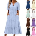thumbnail image 1 of VBVC Women's V-Neck Ruffle Sleeve Midi Dress,Smocked Waist Tiered Boho Dress For Women,Ladies Casual Summer Beach Flowy Sundress with Pockets,Yellow,S-3XL, 1 of 7