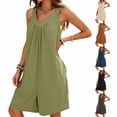 thumbnail image 1 of VBVC Women's V-Neck Sleeveless Romper,Wide Strap Short Jumpsuit For Women,Ladies Summer Breathable Beach Overalls with Pockets,Green,S-2XL, 1 of 10