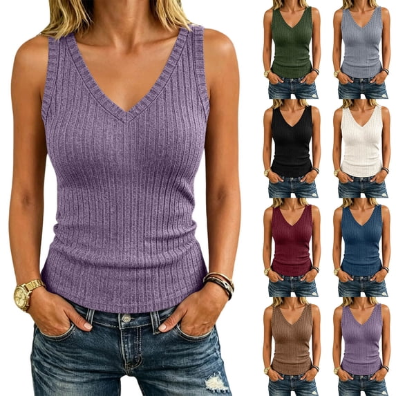 VBVC Women's V Neck Sleeveless Tank Top , Ladies' Slim Fit Casual Cami Top , Soft Stretchy Layering Basic Camisole For Women,Purple,S-2XL