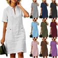 thumbnail image 1 of VBVC Women's V-Neck Stand Collar Shirt Dress,Button Detail Short Sleeve Midi Dress For Women,Ladies Summer Breathable Dress with Pockets,White,S-2XL, 1 of 8