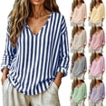 thumbnail image 1 of VBVC Women's V Neck Striped Tunic Top , Ladies' Casual Long Sleeve Blouse , Loose Summer Beach Shirt For Women, Black , S-2XL, 1 of 8