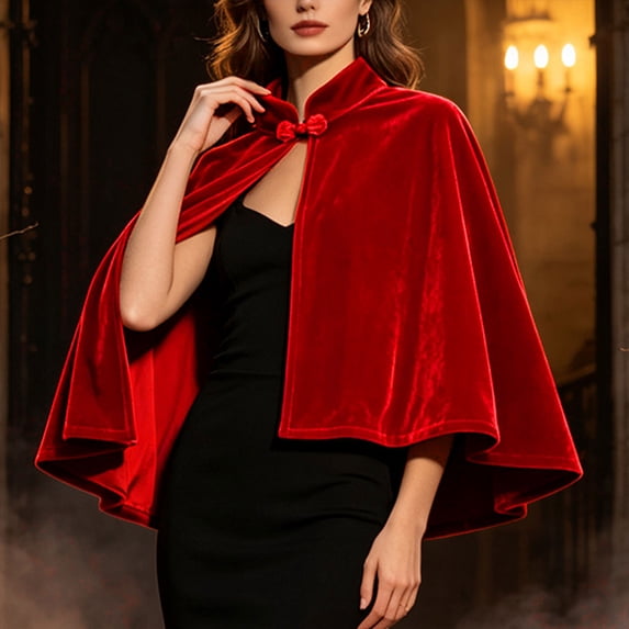 VBVC Women's Velvet Bowknot Cape Shawl , Ladies' Elegant Mock Neck Evening Wrap Poncho, Short Wedding Guest Cloak Coat For Women, Red , Free Size