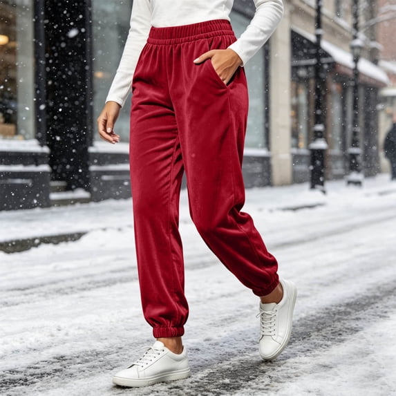 VBVC Women's Velvet Jogger Sweatpants , Soft Fall Winter Lounge Pants For Women , Ladies' High Waisted Trousers with Pockets, *Wine , XX-Large
